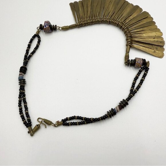 Vintage Brass Beaded Dangle Choker Tribal Nepali Bib Necklace BOHO Tribal - Picture 6 of 13